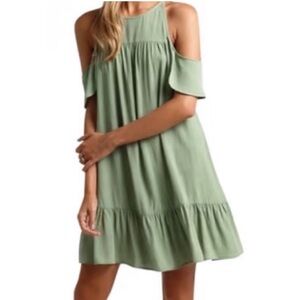 Suboo Valley Green Frill Cold Shoulder Mini Dress SIZE 6